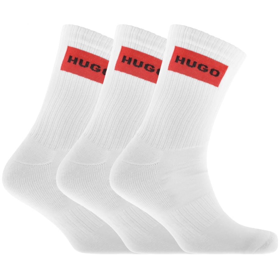 HUGO 3 Pack Rib Label Logo Socks White Mainline Menswear Canada